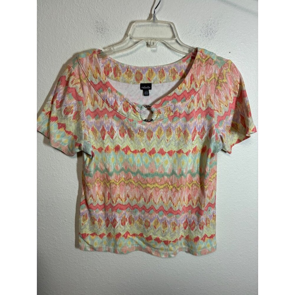 Rafaella Blouse T-Shirt Top Casual Colorful Granny Geometric Size Large